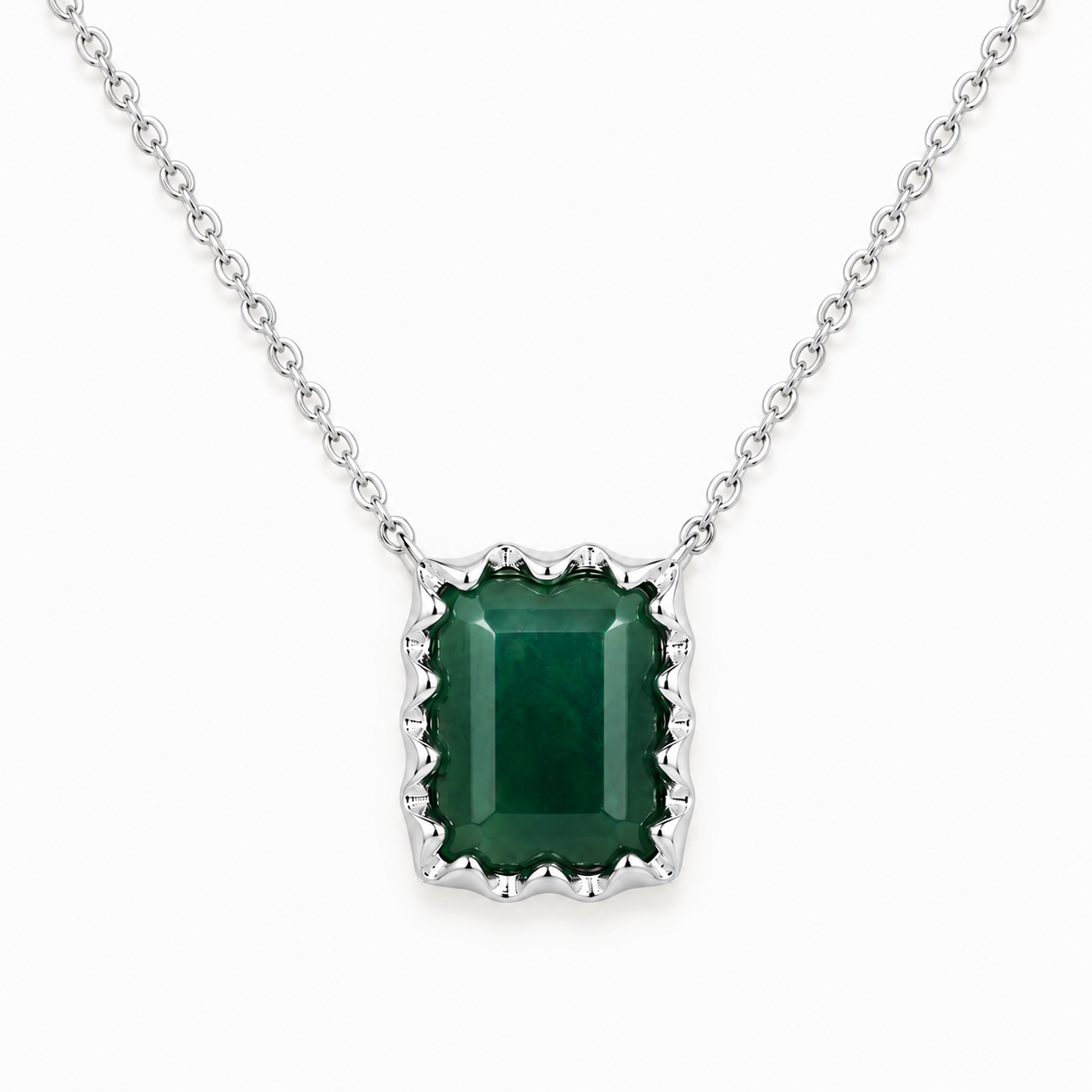 Ethereal Moss Agate Cushion-Cut Necklace