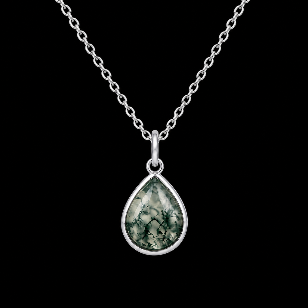 Moss Agate Pear-Cut Necklace
