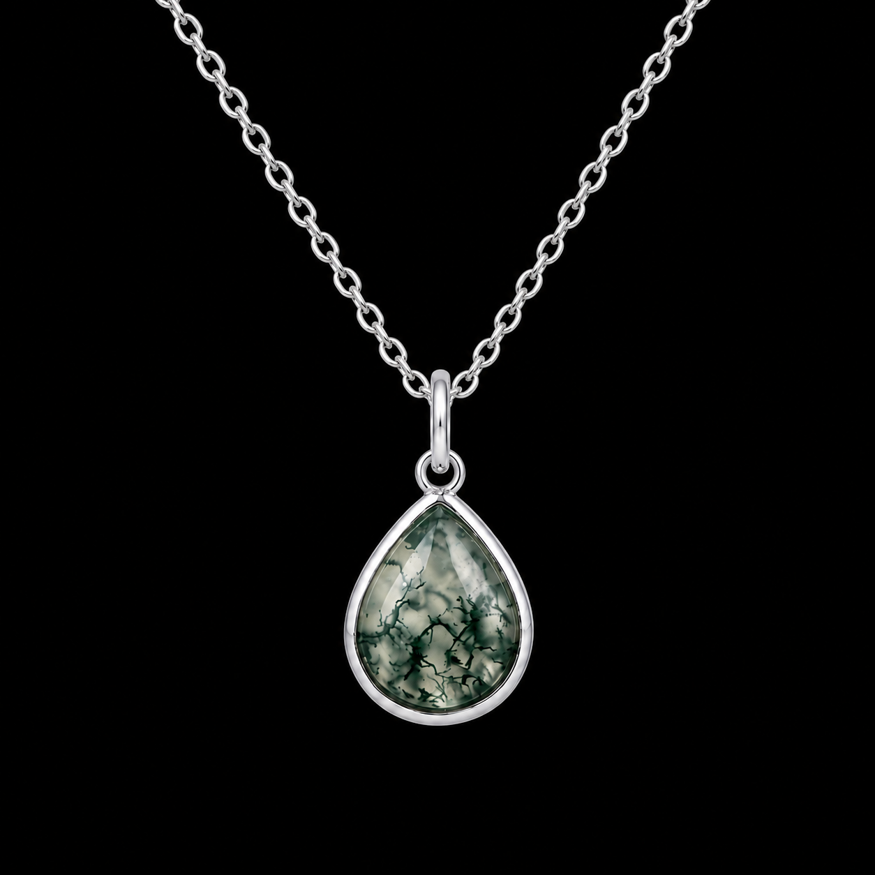 Moss Agate Pear-Cut Necklace