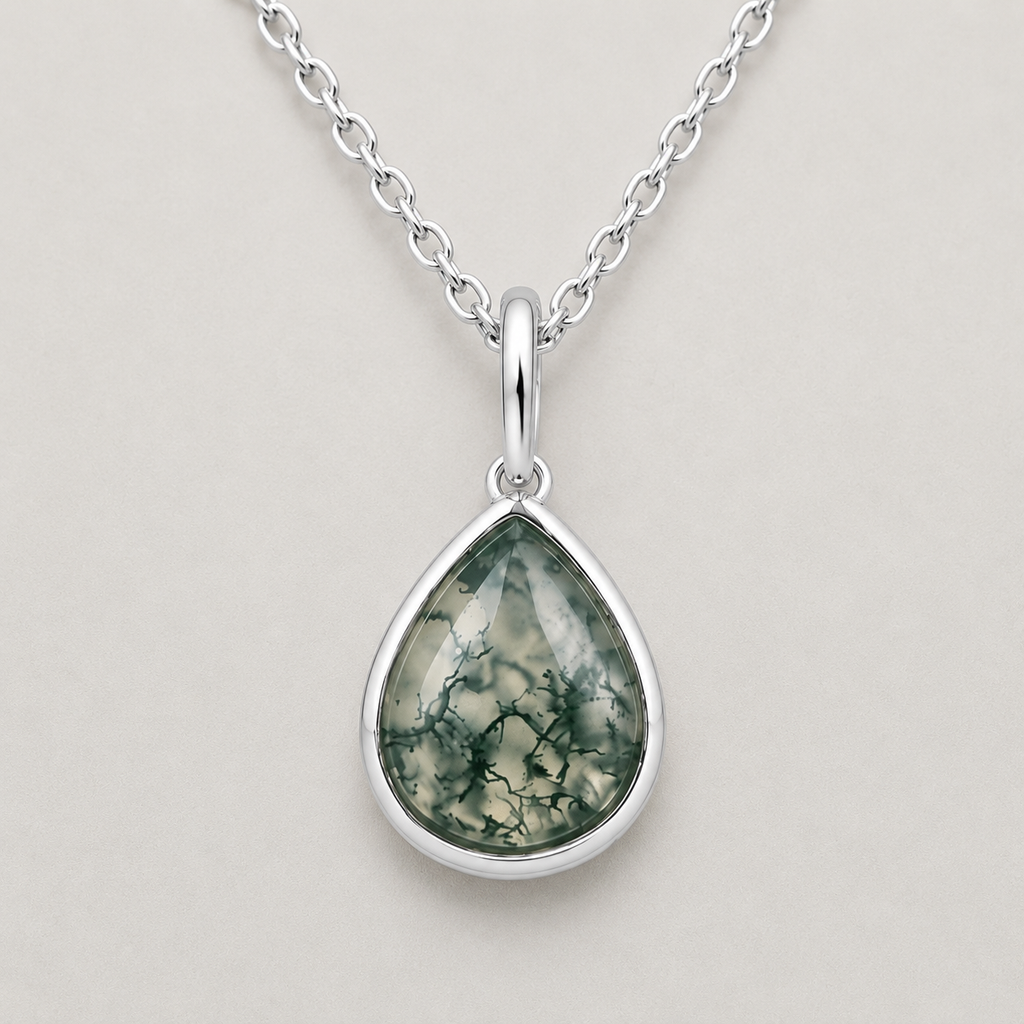 Moss Agate Pear-Cut Necklace