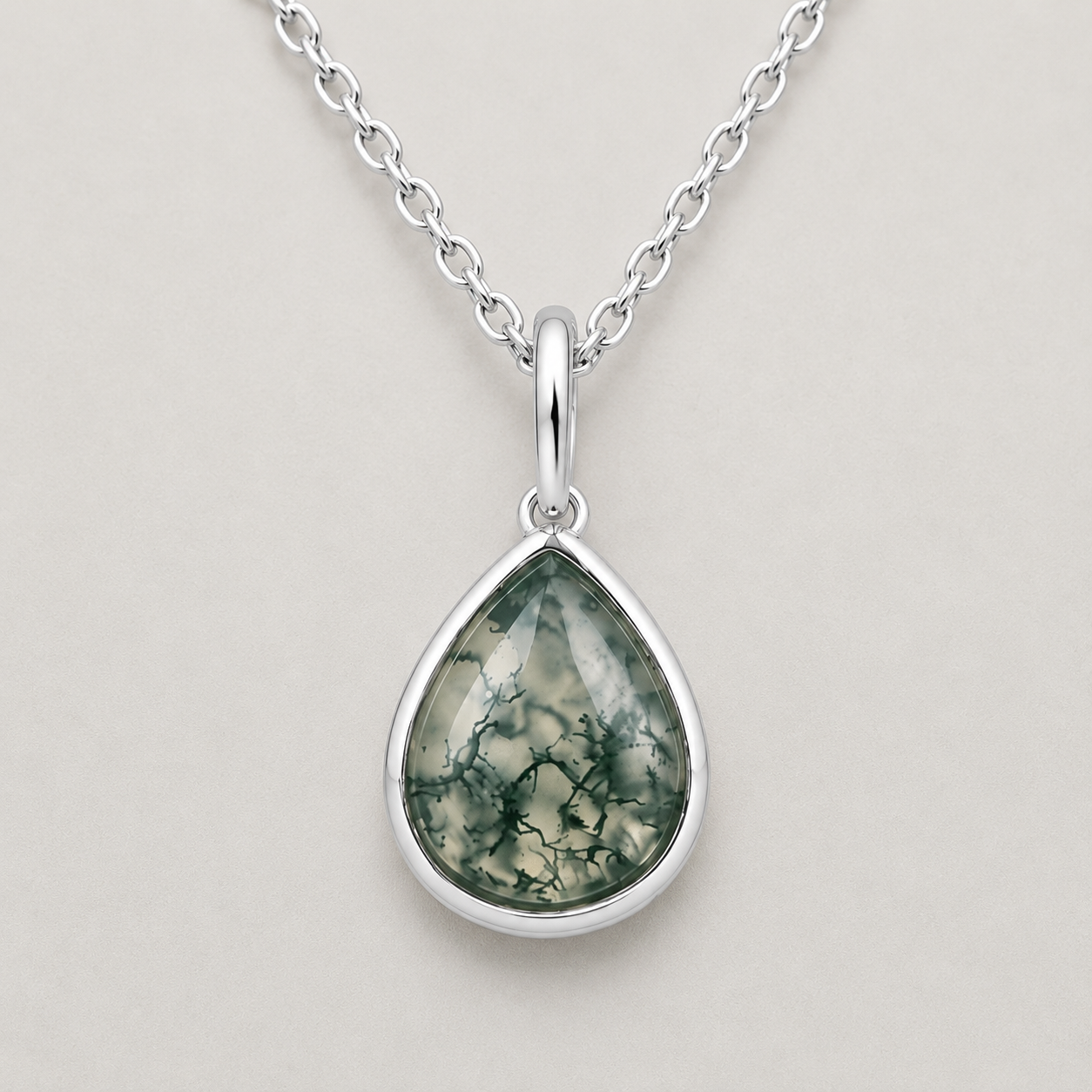 Moss Agate Pear-Cut Necklace
