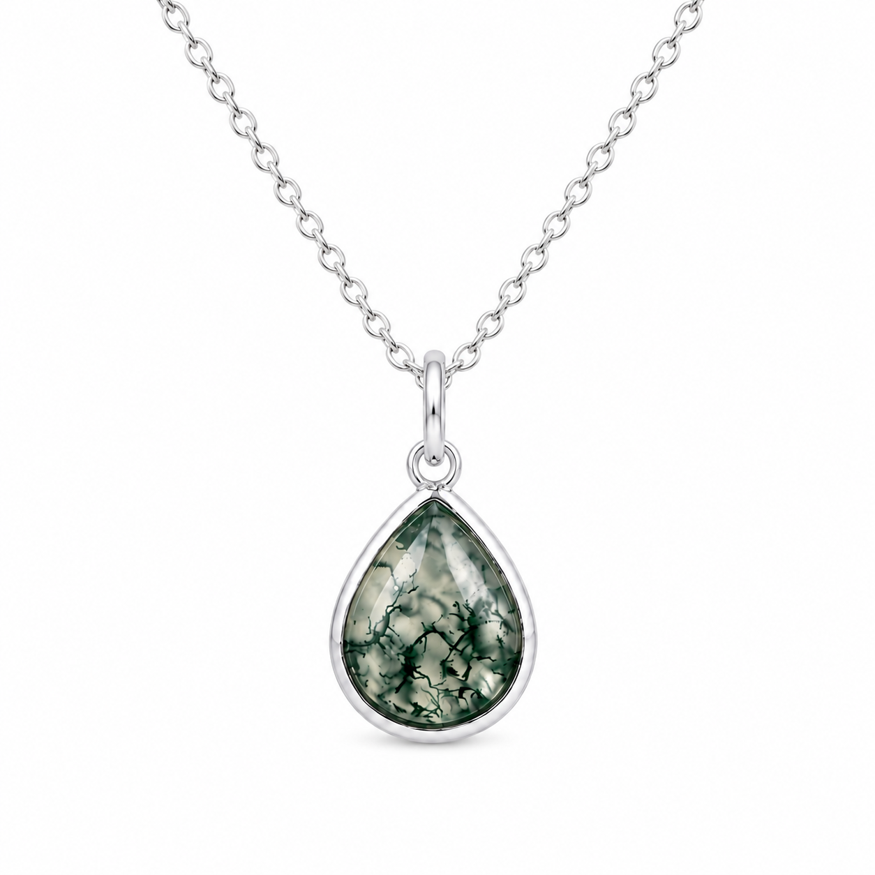 Moss Agate Pear-Cut Necklace
