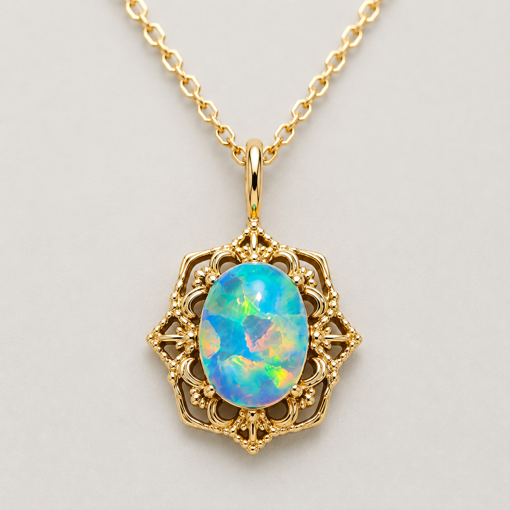 Oval Opal Filigree Necklace