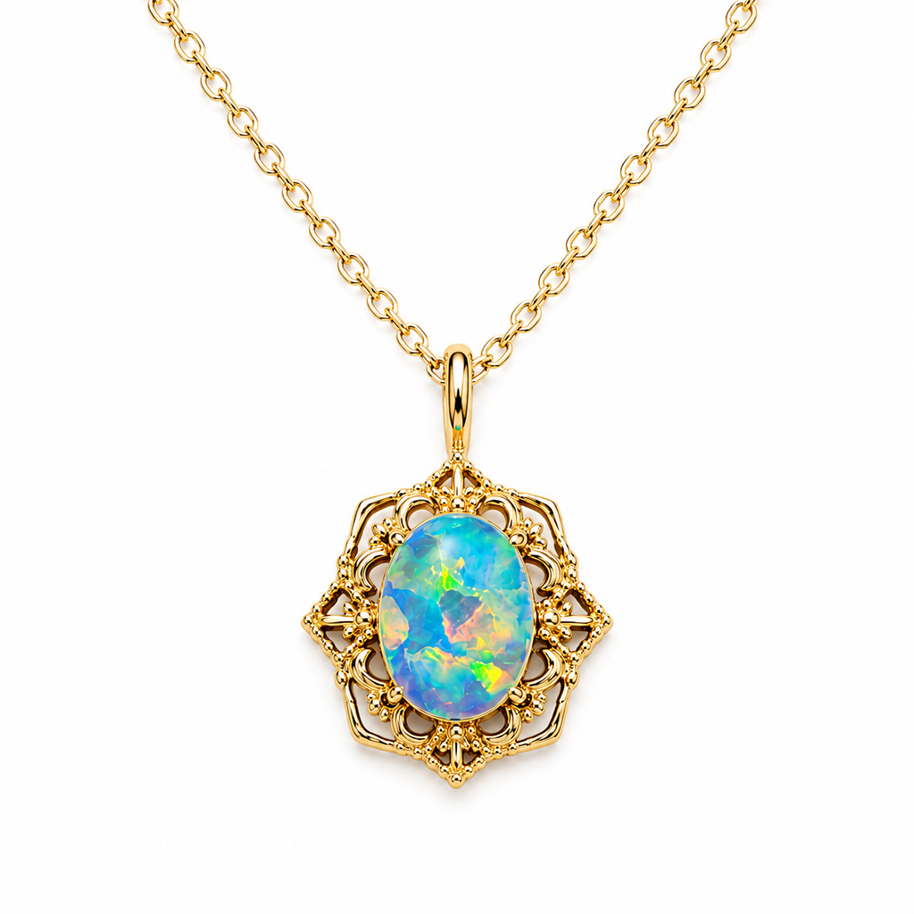 Oval Opal Filigree Necklace