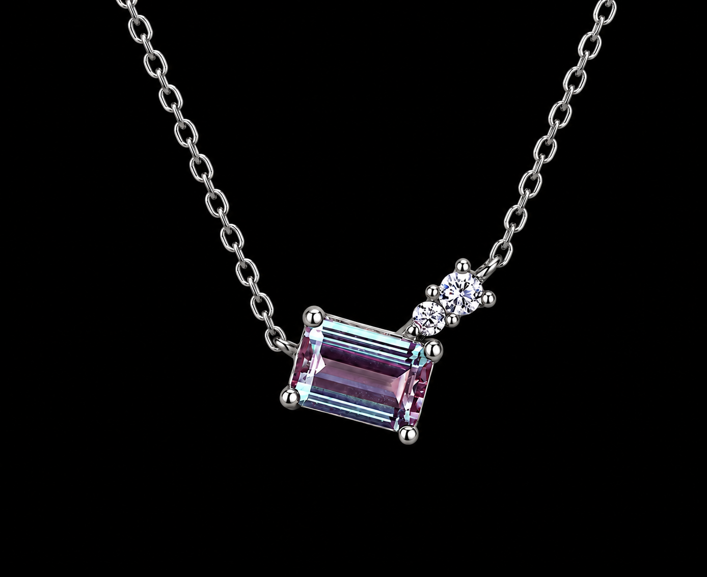 Modern Emerald-Cut Alexandrite Necklace