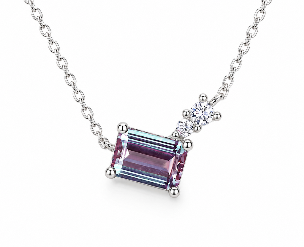Modern Emerald-Cut Alexandrite Necklace