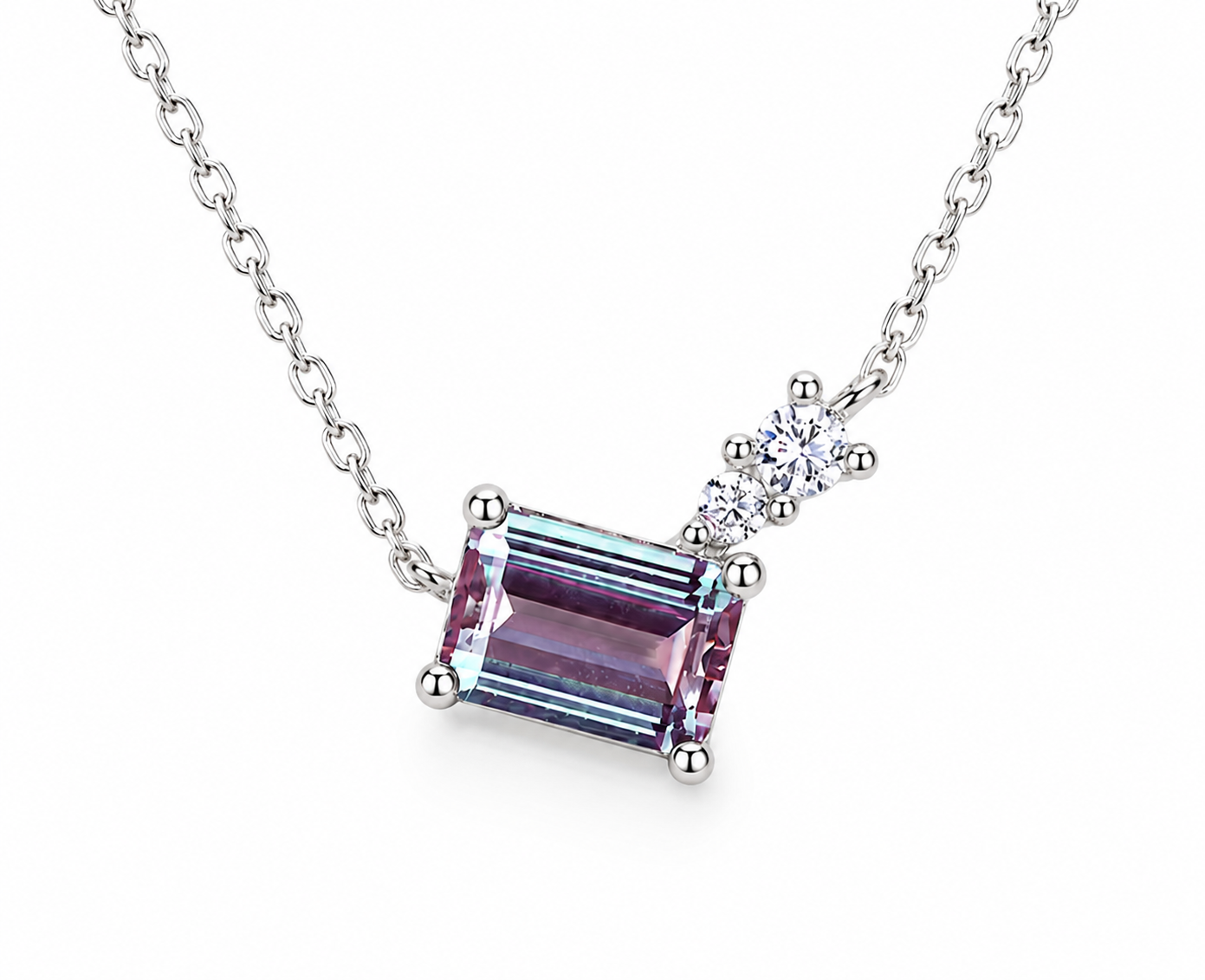 Modern Emerald-Cut Alexandrite Necklace