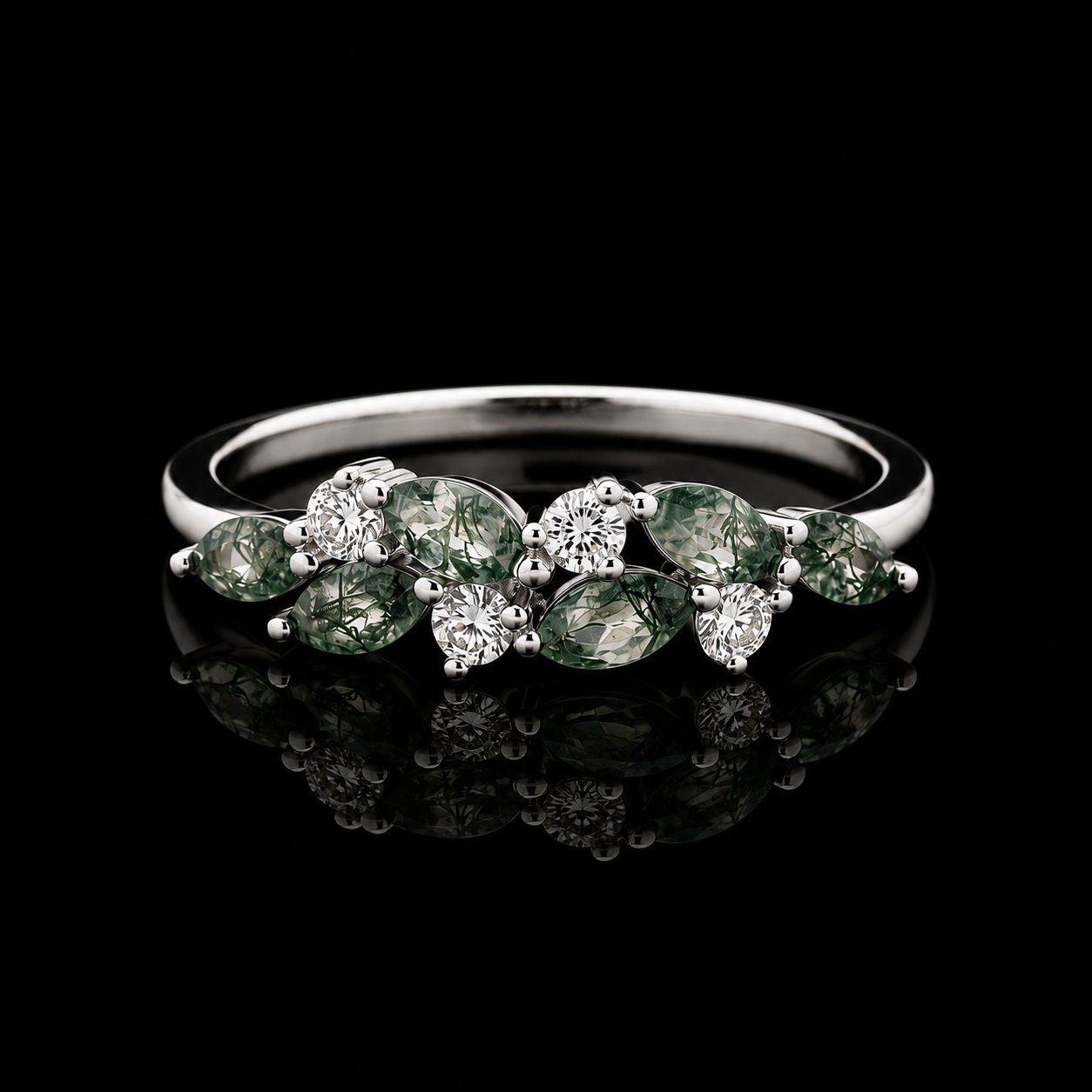 Moss Agate Leaf Cluster Ring