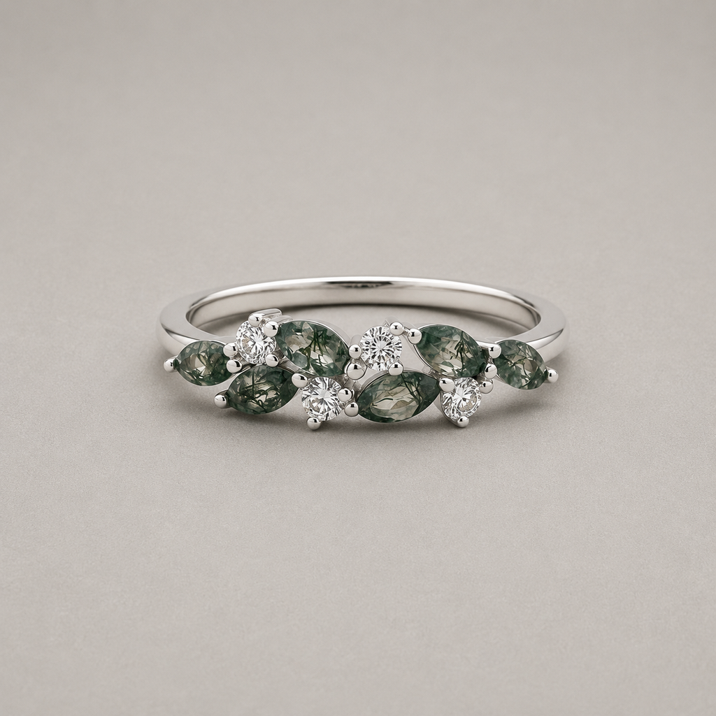 Moss Agate Leaf Cluster Ring