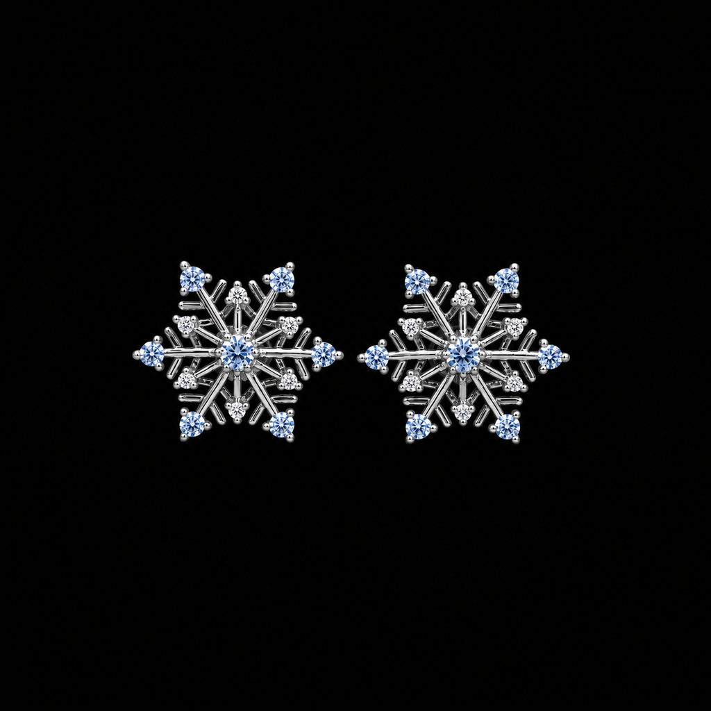 Snowflake Studs with Blue Accents