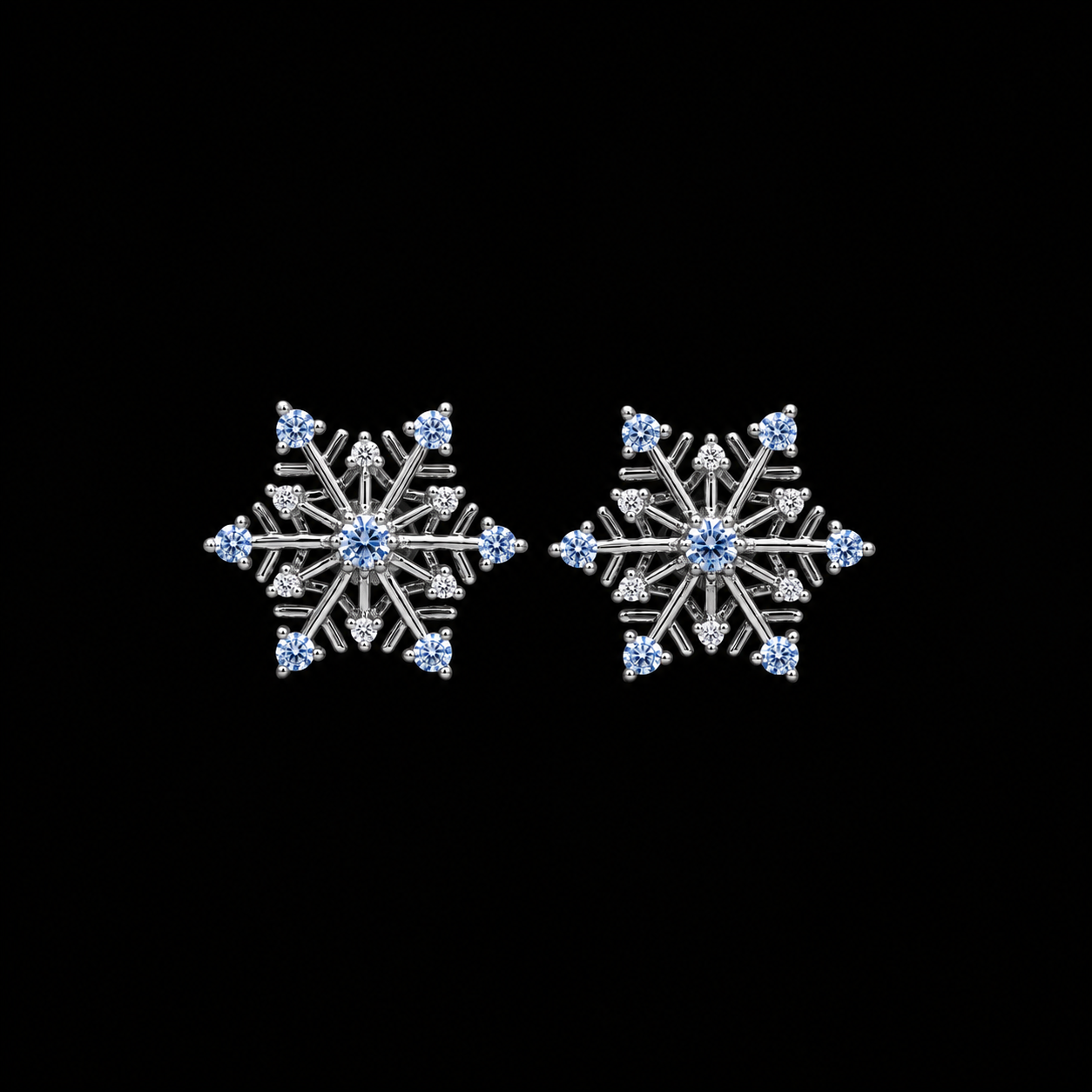 Snowflake Studs with Blue Accents