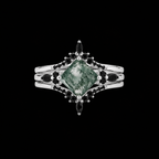 Moss Agate and Zircon Ring Set