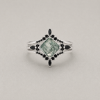 Moss Agate and Zircon Ring Set