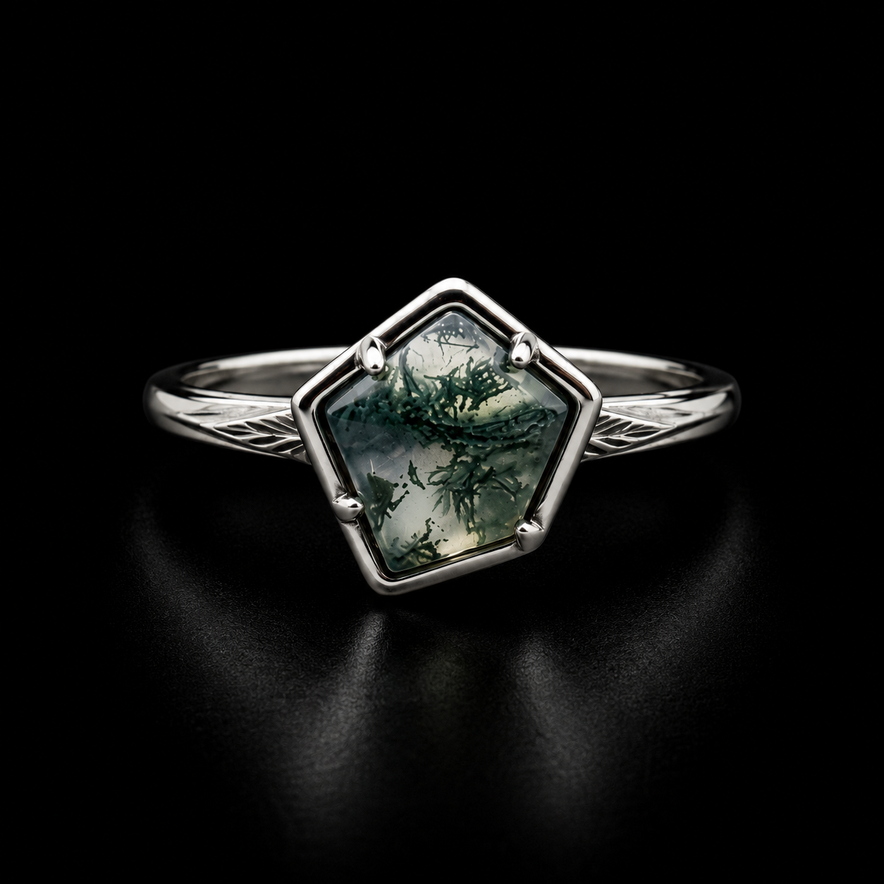 Geometric Moss Agate Ring