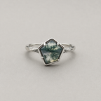Geometric Moss Agate Ring