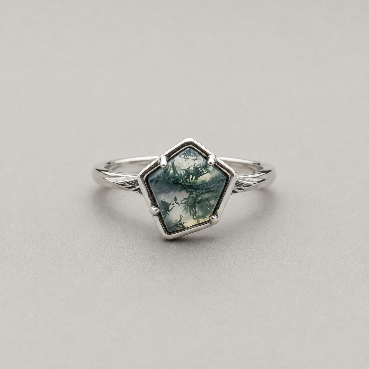 Geometric Moss Agate Ring