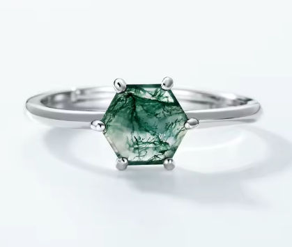 Ring with Hexagonal Moss Agate