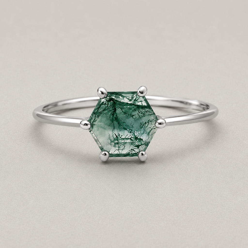 Ring with Hexagonal Moss Agate
