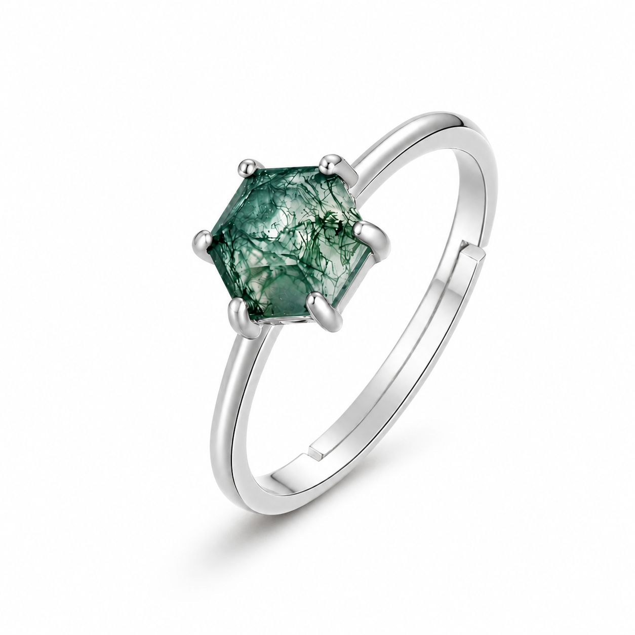 Ring with Hexagonal Moss Agate