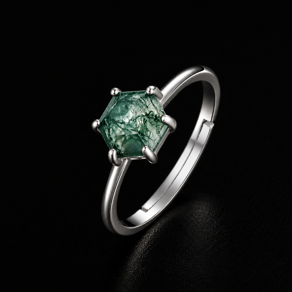 Ring with Hexagonal Moss Agate