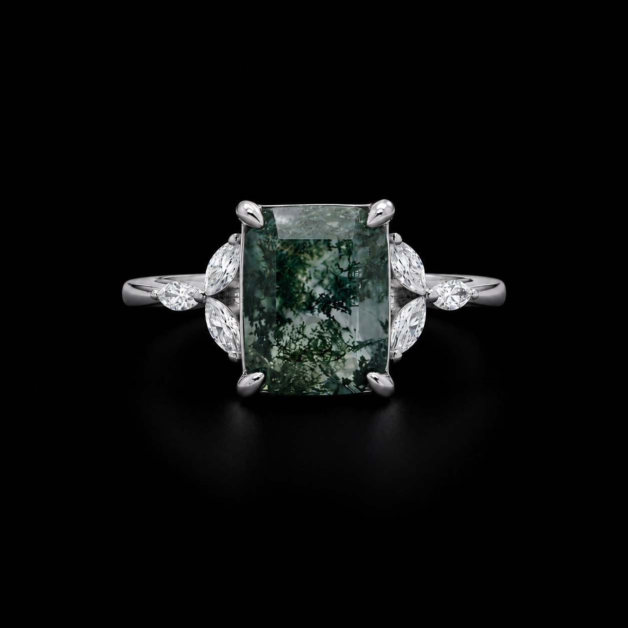 Timeless Emerald-Cut Moss Agate Ring