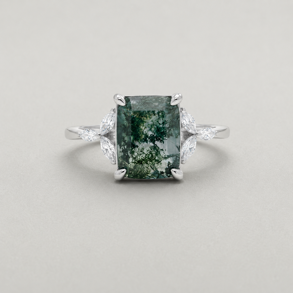 Timeless Emerald-Cut Moss Agate Ring