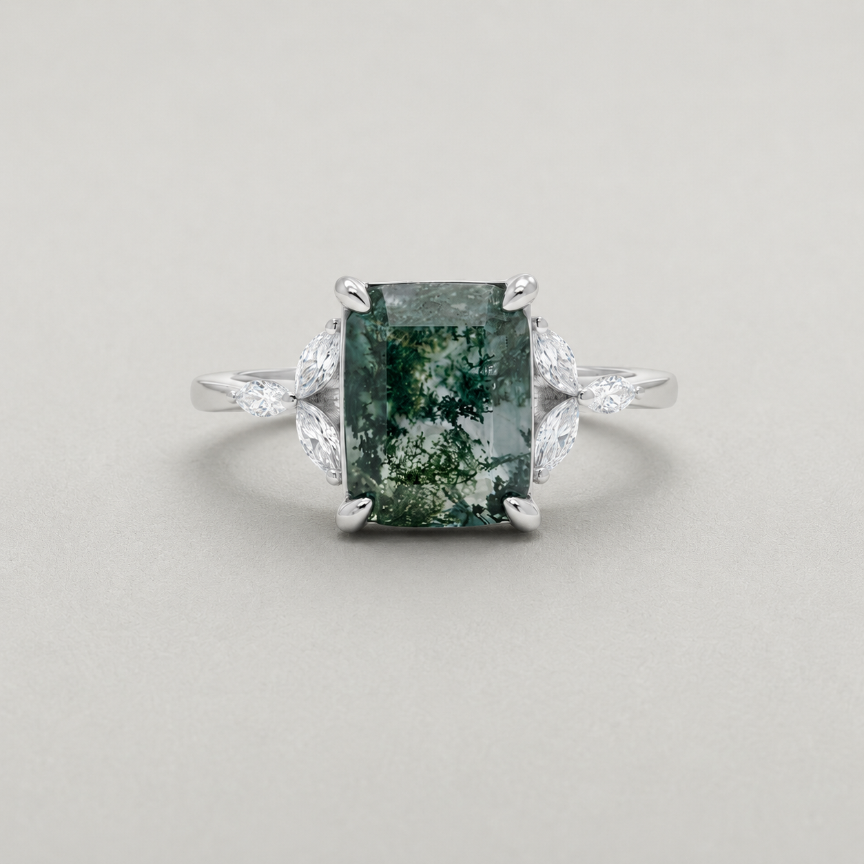 Timeless Emerald-Cut Moss Agate Ring