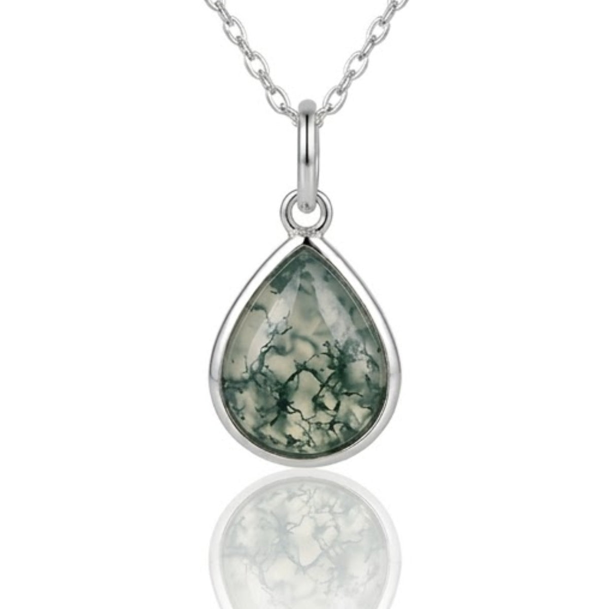 Pear-Cut Moss Agate Necklace