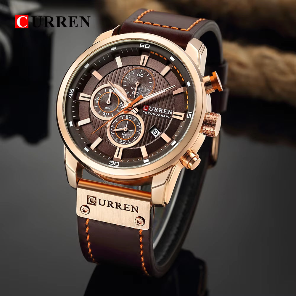 CURREN  8291 Watch for Men Japan Quartz Movement Leather Strap  Casual Sport Waterproof Brown