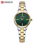 CURREN 9094 Ladies Luxury Watch – Original Stainless Steel Bracelet with Diamond Accents & Quartz Movement Green Dial