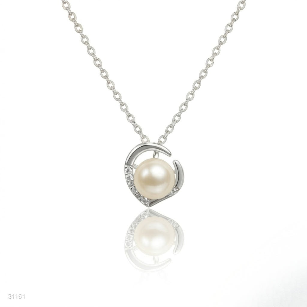 Crescent Pearl Necklace & Earring Set