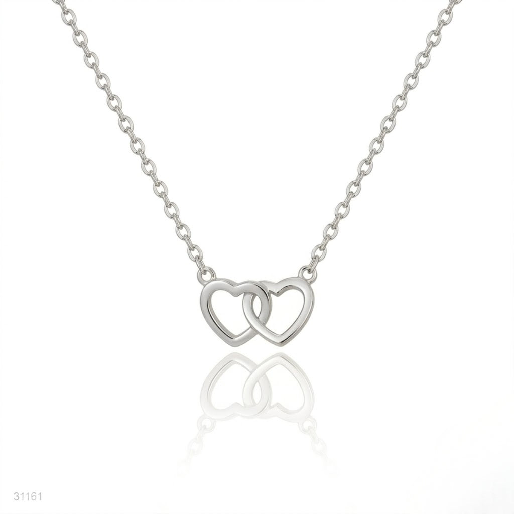 Silver Interlocking Double Heart Necklace