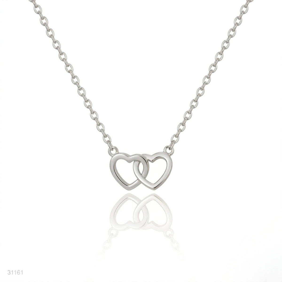 Silver Interlocking Double Heart Necklace
