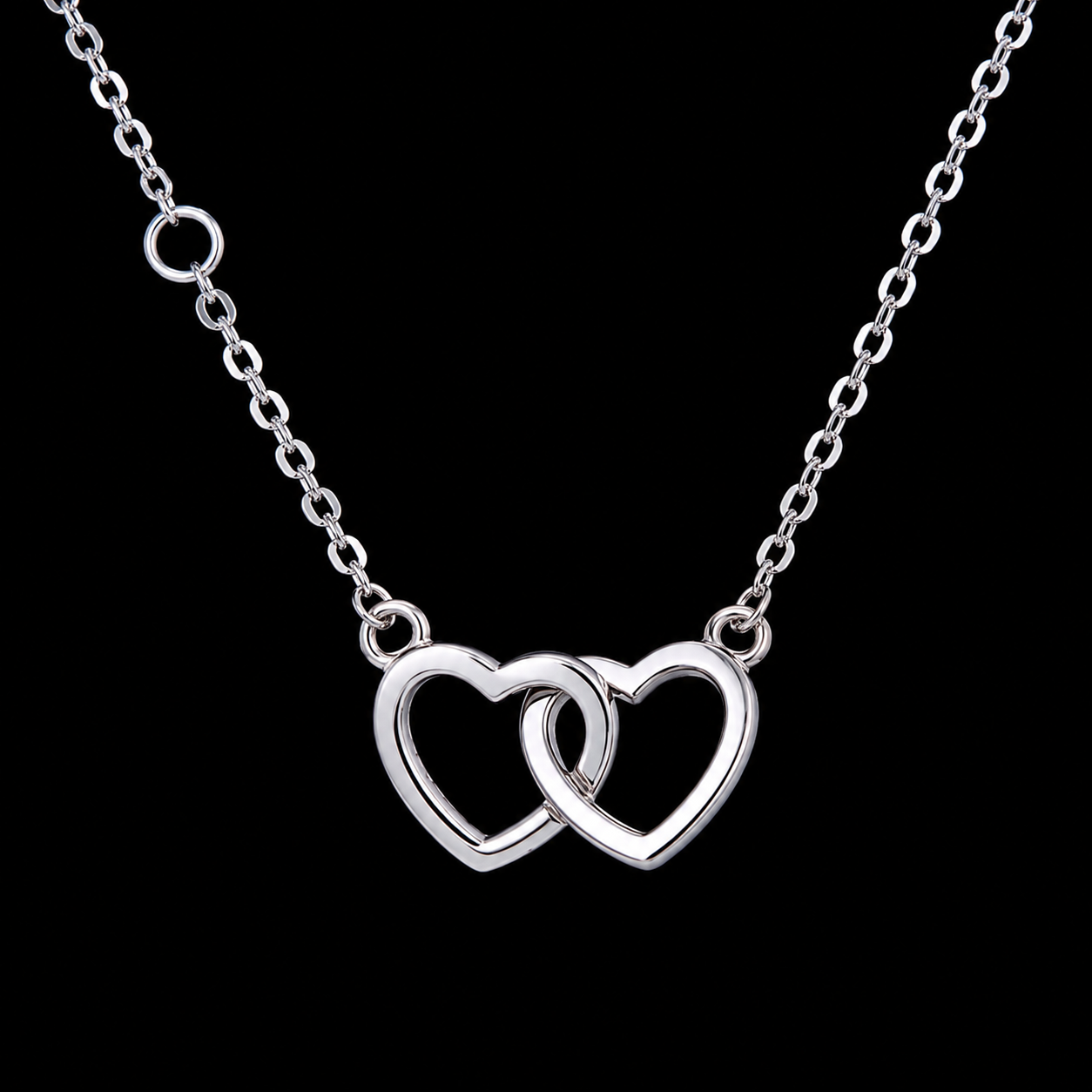 Silver Interlocking Double Heart Necklace