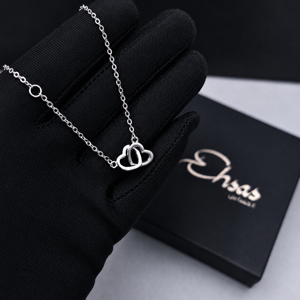 Silver Interlocking Double Heart Necklace
