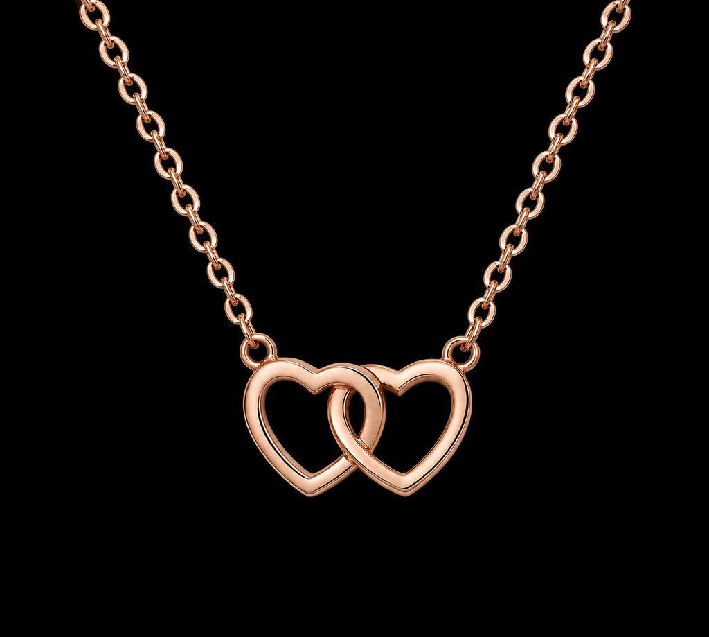 Rose Gold Interlocking Double Heart Necklace