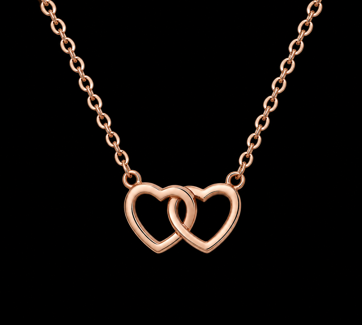 Rose Gold Interlocking Double Heart Necklace