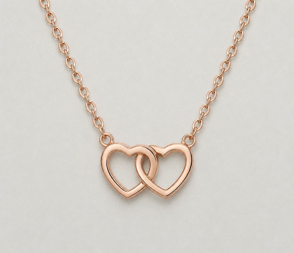 Rose Gold Interlocking Double Heart Necklace