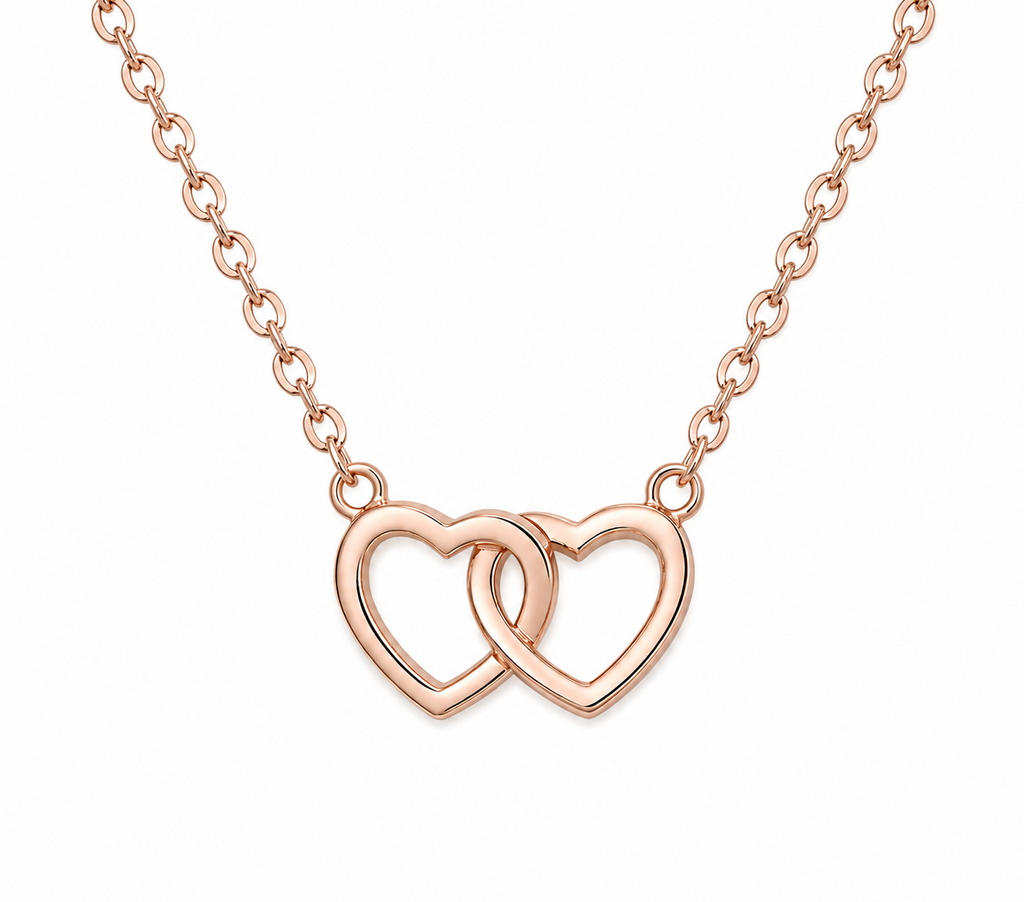 Rose Gold Interlocking Double Heart Necklace