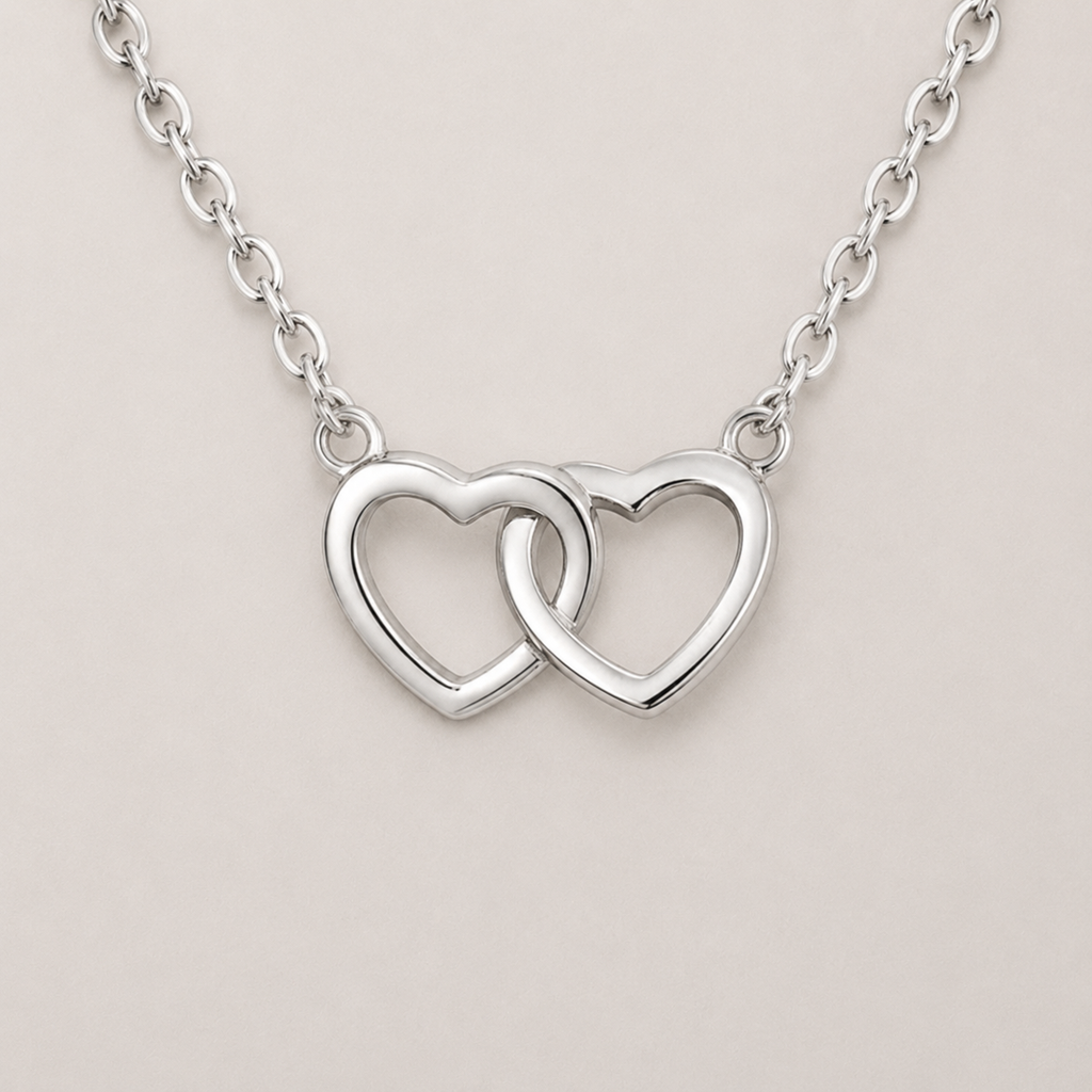 Silver Interlocking Double Heart Necklace