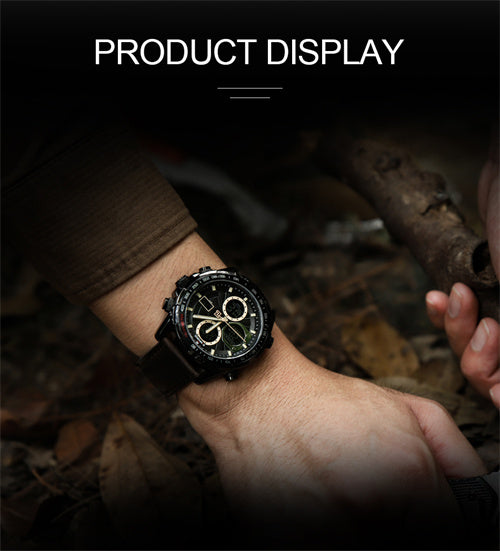 NAVIFORCE 9197 Men’s Dual-Display Watch – Luxury Analog-Digital Chronograph with Alarm & Waterproof Black and Brown