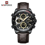 NAVIFORCE 9197 Men’s Dual-Display Watch – Luxury Analog-Digital Chronograph with Alarm & Waterproof Black and Brown