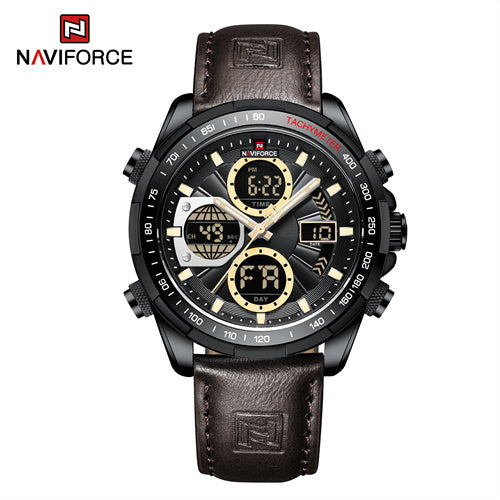 NAVIFORCE 9197 Men’s Dual-Display Watch – Luxury Analog-Digital Chronograph with Alarm & Waterproof Black and Brown