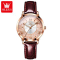 OLEVS 5539 Women’s Burgundy Skeleton Watch – Luxury Transparent Fashion Quartz Wristwatch (Waterproof)