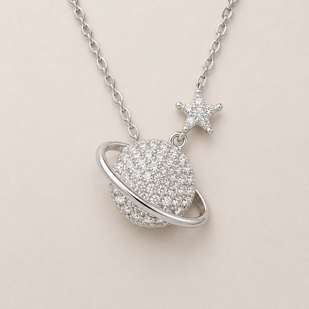 Celestial Saturn & North Star Necklace