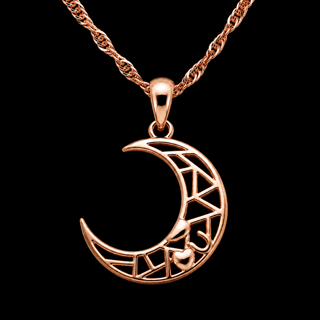 Rose Gold Lattice Crescent Necklace