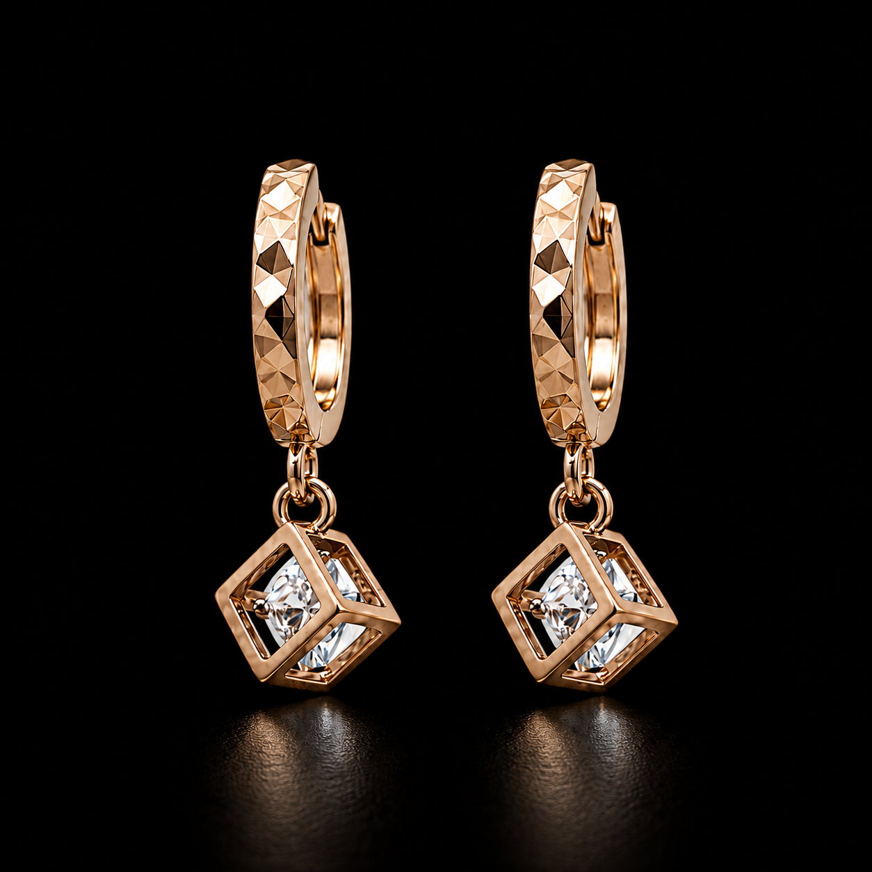 Geometric Cube Huggie Drop Earrings
