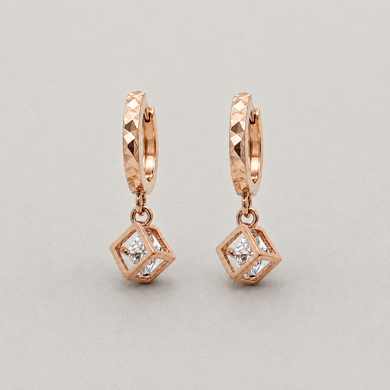 Geometric Cube Huggie Drop Earrings