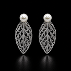 Elegant Botanical Leaf & Pearl Stud Earrings