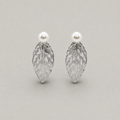 Elegant Botanical Leaf & Pearl Stud Earrings